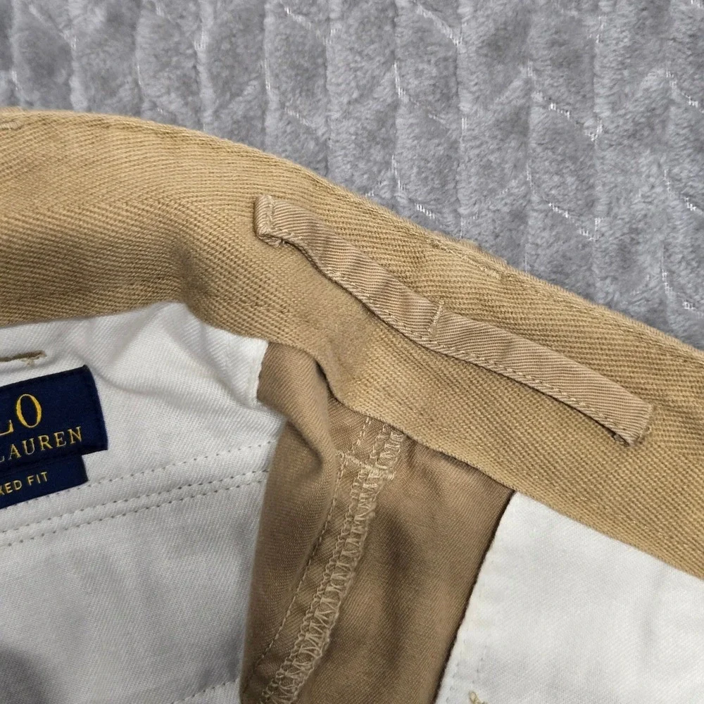 Polo Ralph Lauren Mens Relaxed Fit Cargo Shorts Khaki Tan Cotton 33x10 Blue Pony